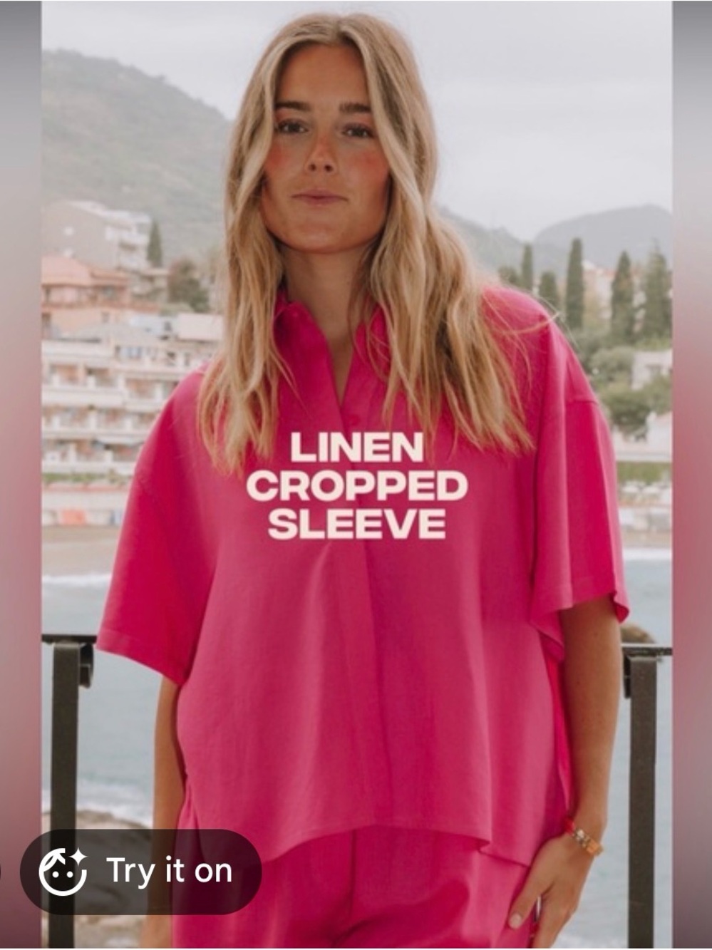 Daily Drills Linen Cropped Sleeve Top - Hot Pink